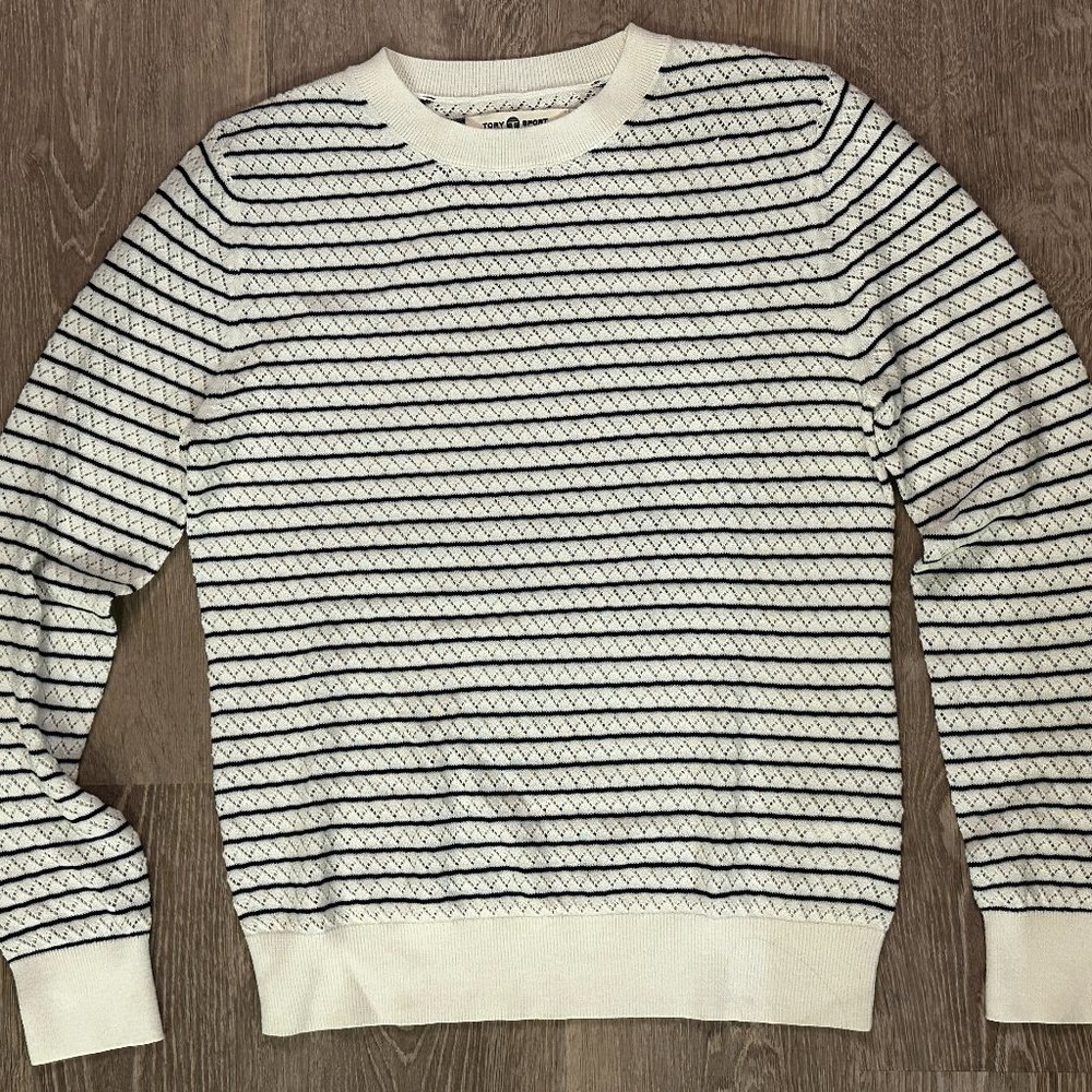 Tory Burch Sport Striped Large Sweater Marino Wool Polyester